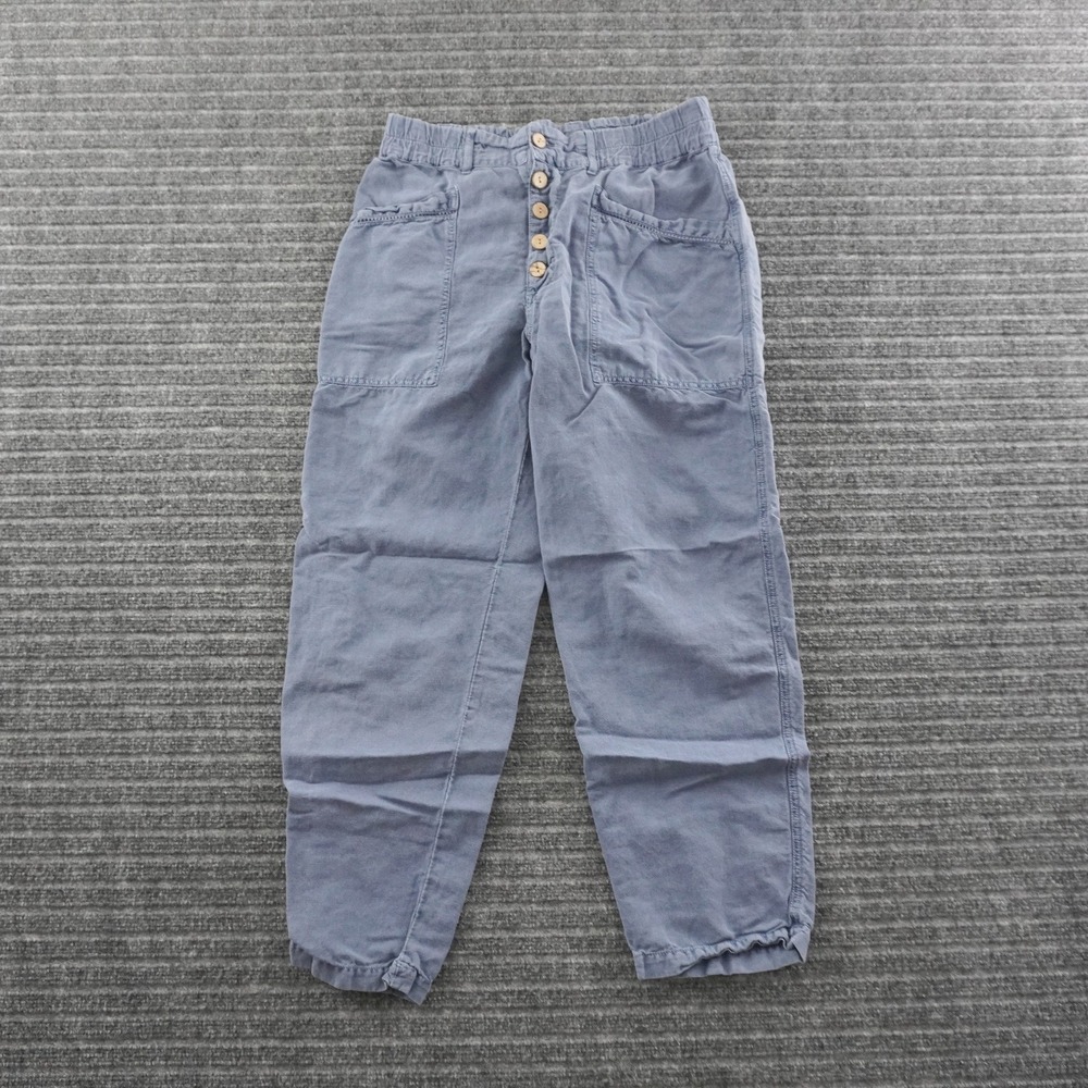 Sundance Linen Blend Pants Womens 6 Blue Button Fly Elastic Waist Casual